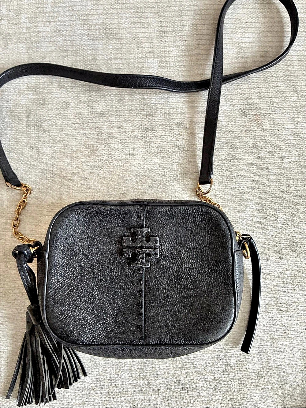 Tory Burch McGraw Camera Bag Black Leather Crossbody Bag
